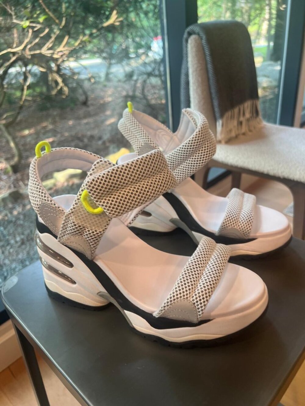 ASH Cosmos Platform Wedge Sandal in white with a dash of 80's neon